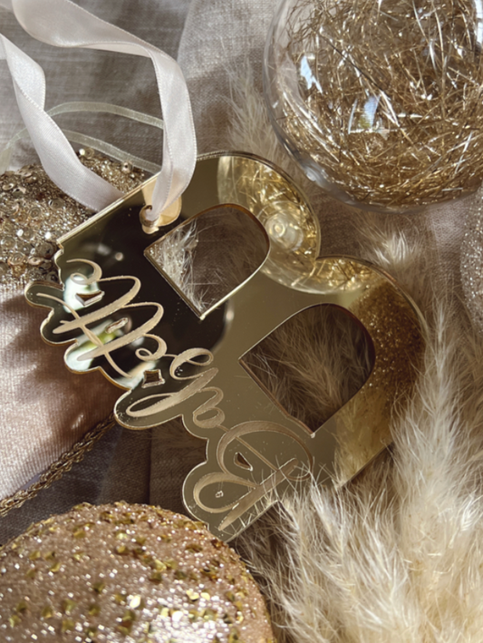 Kersthanger Spiegelend Goud Gepersonaliseerd met Naam