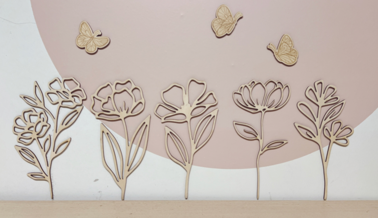 Houten Bloemen en Vlinders