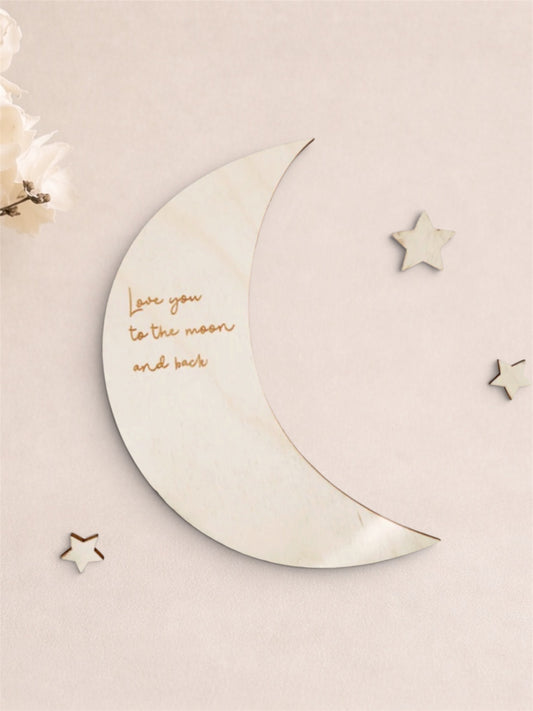 Houten maan met quote love you to the moon and back