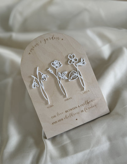 Houten Bordje Geboortebloemen – Gepersonaliseerd Moederdag Cadeau | Mom’s Garden