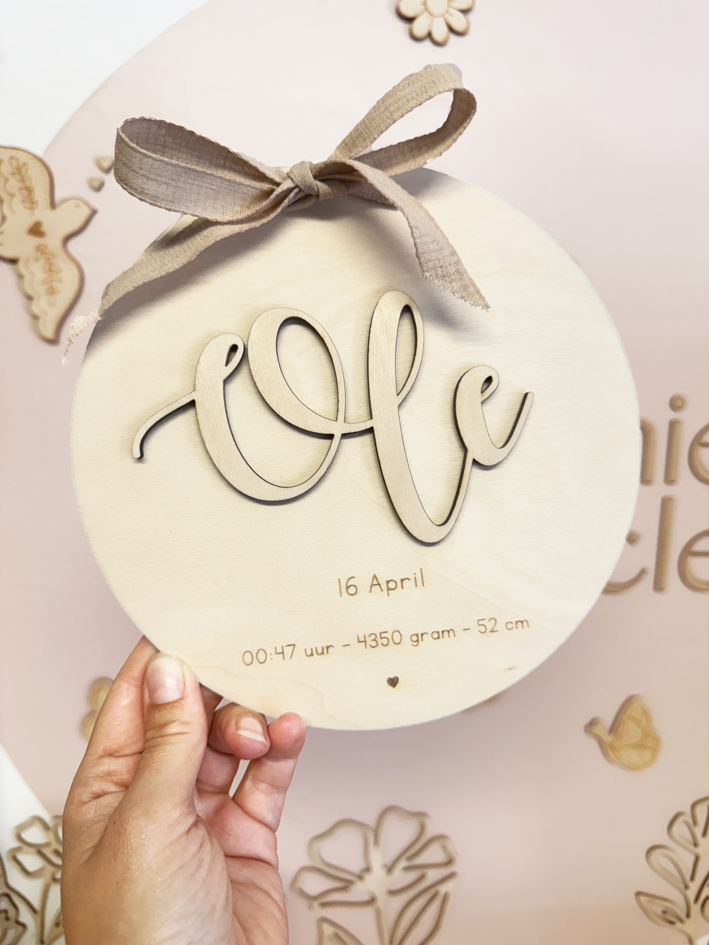 Geboortebord 3D met naam en geboortegegevens