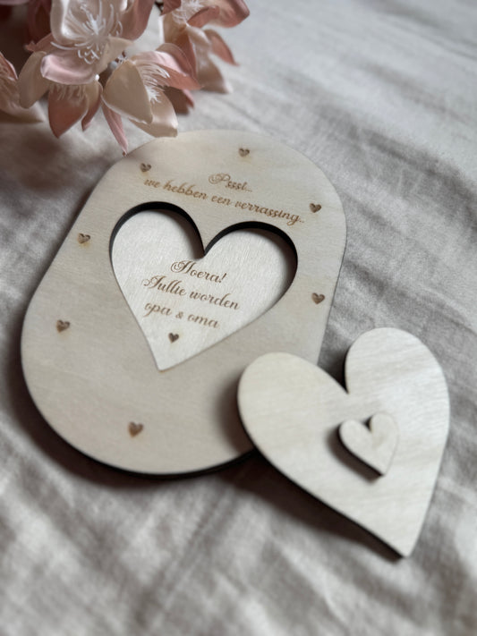 Ovaal Houten Verrassingskaartje Boodschap