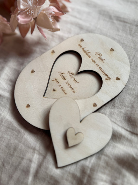 Ovaal Houten Verrassingskaartje met Hartje