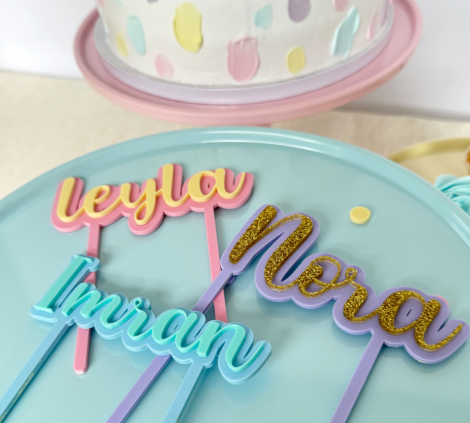 Pastel Taarttopper met Naam Glitter