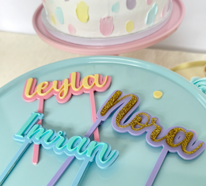 Pastel Taarttopper met Naam Glitter