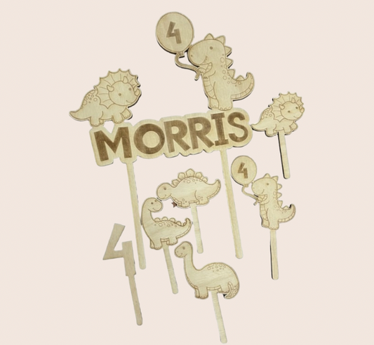 Set Houten Taarttopper & Cupcake Toppers | Dino's