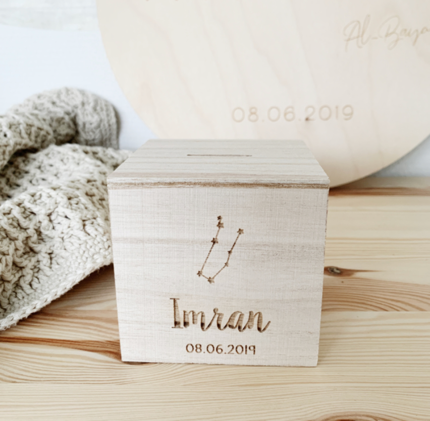 Spaarpot Gegraveerd met naam en Sterrenbeeld