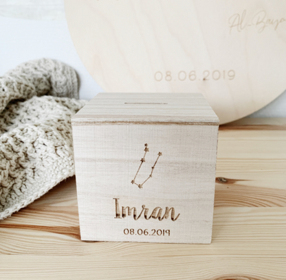 Spaarpot Gegraveerd met naam en Sterrenbeeld