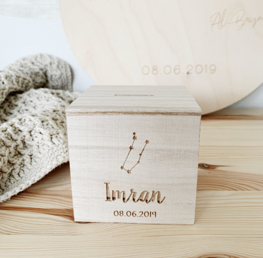 Spaarpot Gegraveerd met naam en Sterrenbeeld