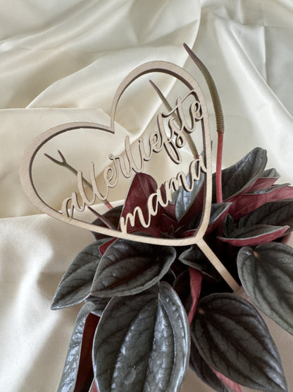 Houten Topper/Plantensteker – Gepersonaliseerd Moederdag Cadeau