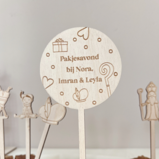 Sinterklaas Gepersonaliseerde Houten Taarttopper voor Pakjesavond