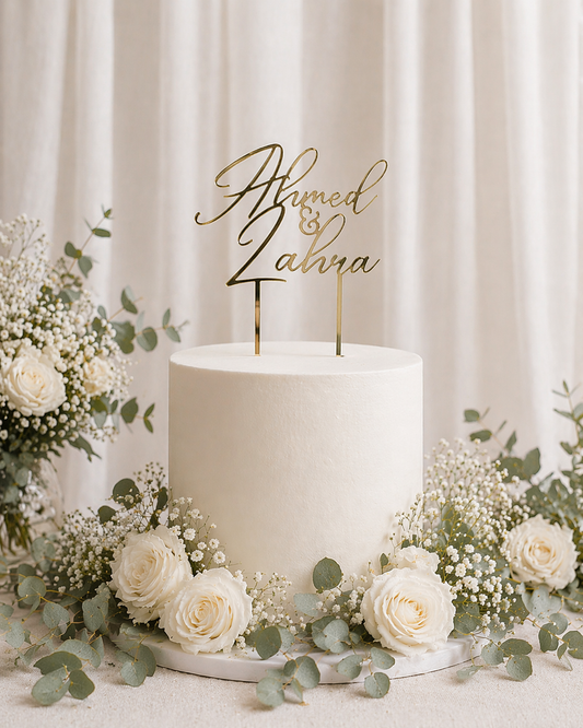 Gouden Acryl Taarttopper – Persoonlijk & Stijlvol voor de Bruiloftstaart