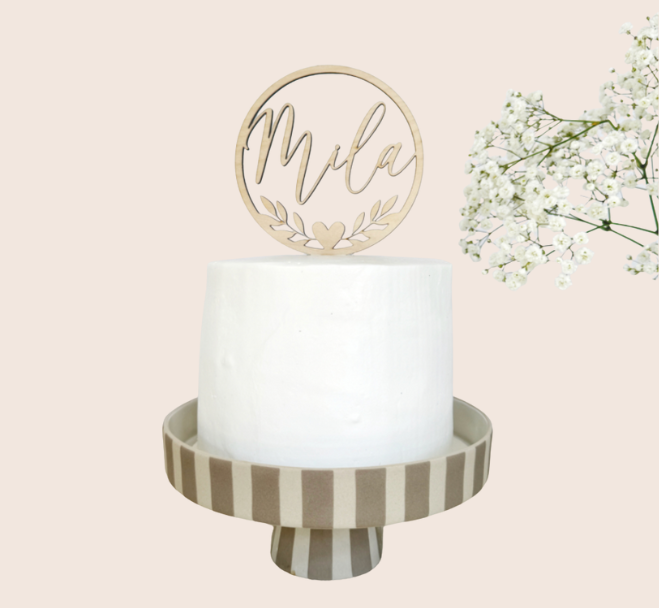 Gepersonaliseerde Houten Taarttopper | Krans & Naam