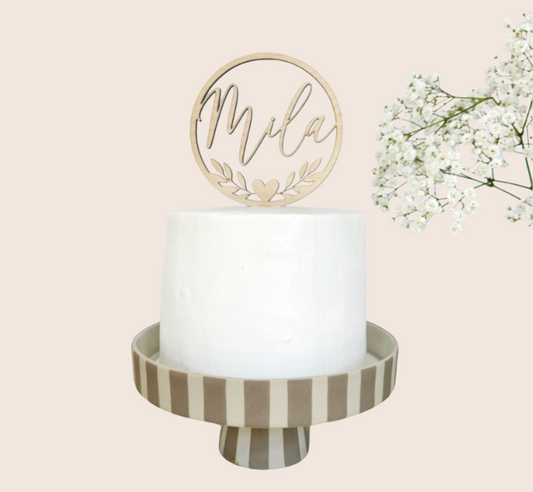 Gepersonaliseerde Houten Taarttopper | Krans & Naam