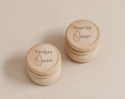 Houten Bewaardoosje Haarlok & Tandjes | Takje