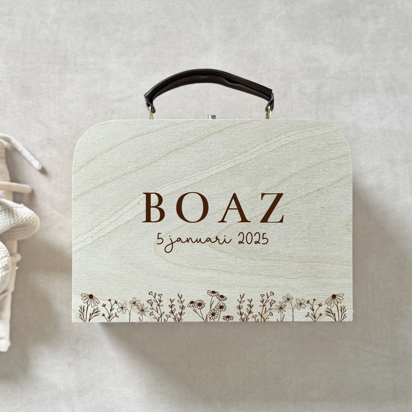 Houten Kinderkoffertje met Veldbloemen