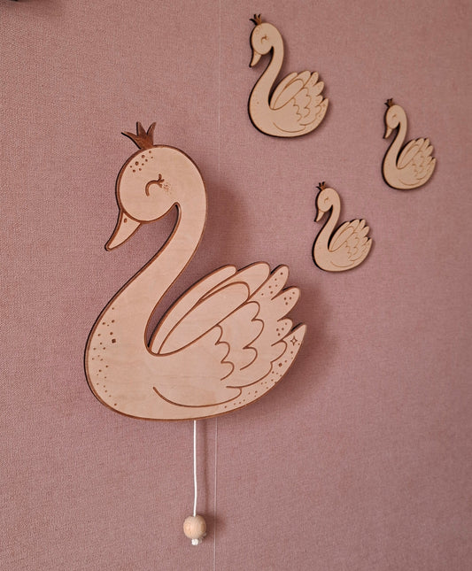 houten muziekdoosje zwaan voor de baby of kinderkamer